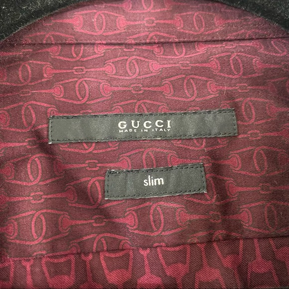 Authentic Gucci Slim Dress Shirt Maroon Horsebit 44” Chest 17.5“ Neck - Picture 3 of 8